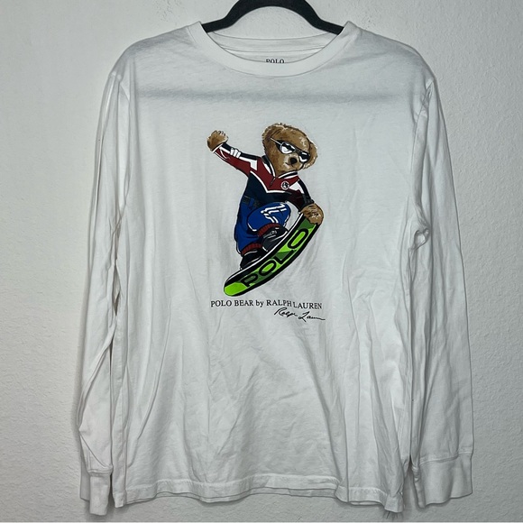 Polo Ralph Lauren Boys XLarge (18-20) White Shirt Polo Bear Snowboard Longsleeve - Picture 1 of 4